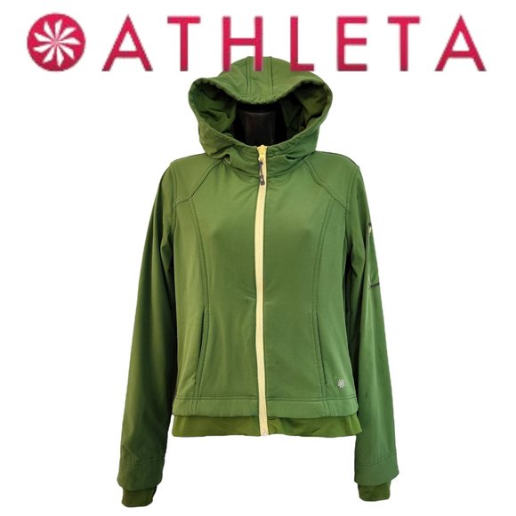 Athleta Tops - Athleta Small S Baffin Jacket Zip Front Hooded Athletic Green Thumbholes